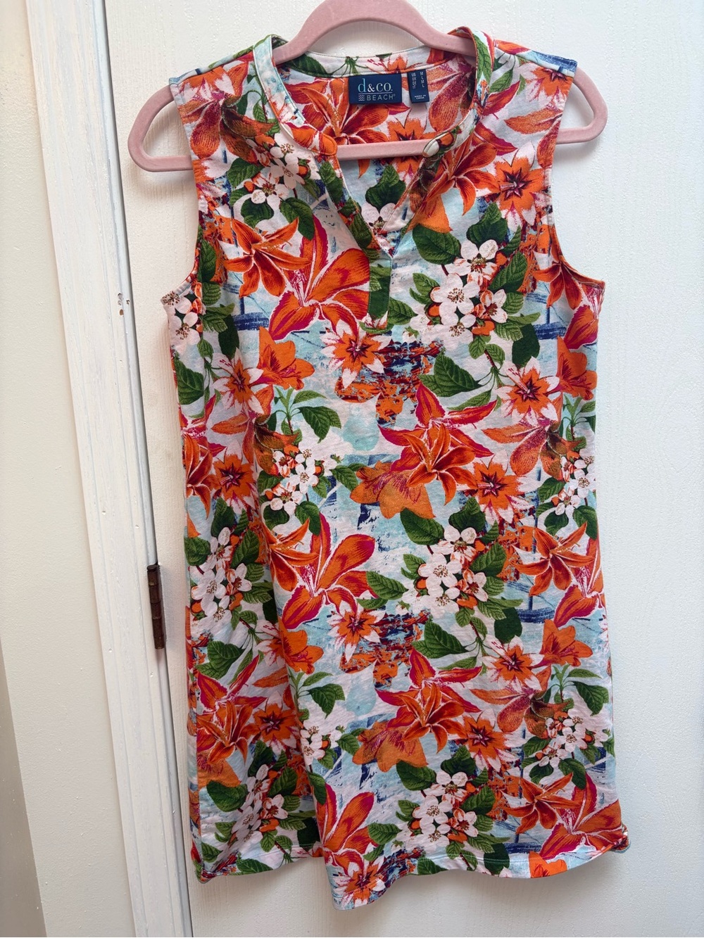 d&co Beach Orange Floral Sleeveless Girls' Casual Dress